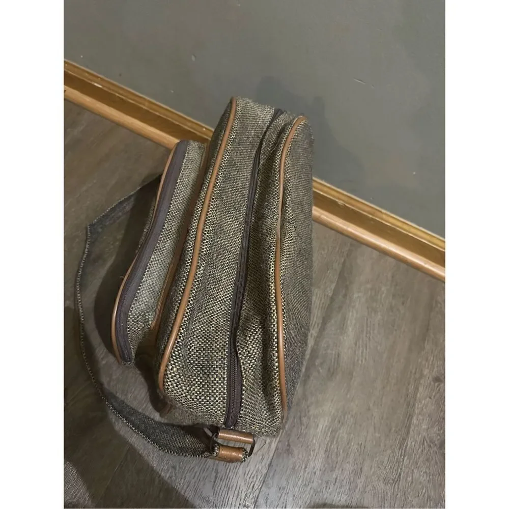 Vintage Pierre Cardin Brown Tweed Carry-On Shoulder Bag Strap Weekend Travel
